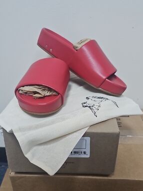 beek Red Slide Platform Mules